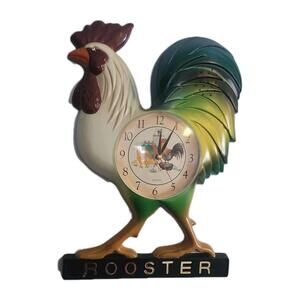 VTG Kennedy Quartz  Large Rooster  Motif Wall Clock  Farmhouse Grannycore 17 in